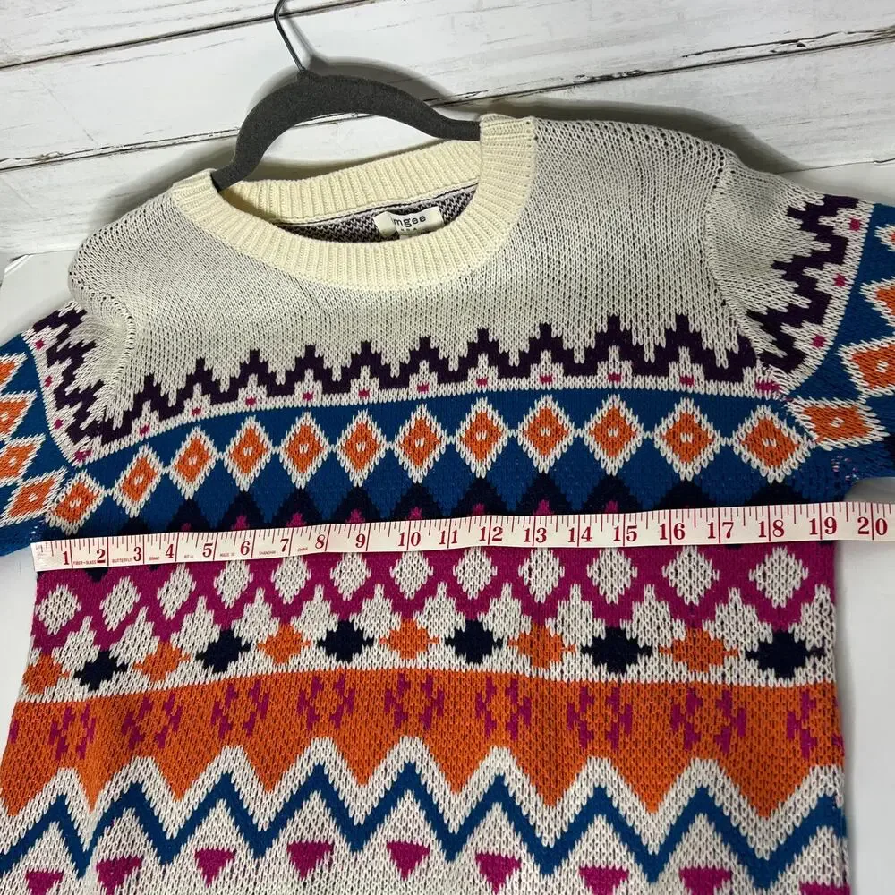 Umgee Fringe Fair Isle Sweater Women’s Small Multicolor Boho Knit Pullover